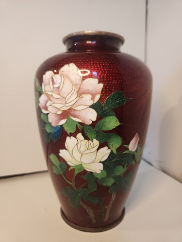 Japanese cloisonne vase roses - japanese,