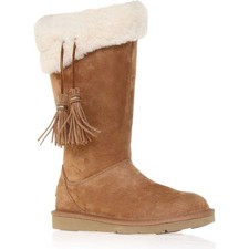 UGG Women's Plumdale Sheepskin Chestnut Suede Knee-High Boots Size 9