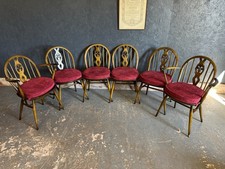 Vintage Ercol Chairs,Windsor Dining Chairs, Fleur De Lys x 6,  No. 371 & 371A