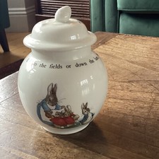 Peter Rabbit Vintage Wedgwood Beatrix Potter Lid Ceramic Ginger Jar Sugar bowl