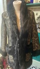 Steampunk/gothic Gold & black Faux Fur Trim Brocade Coat - Size 10