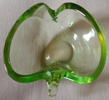 Green Glass Small Apple Bowl/Ashtray VGC 4cm Tall 10cm In Diameter