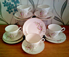 ROYAL STUART TEA SET -  Bone China - 5 trios - Tea Cups  Saucers Cake Plates