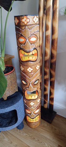 Wooden tiki totem sculpture - wooden,
