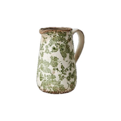 Green floral jug vase - jug, vase,