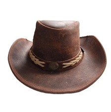 Mens Real Leather Australian Western Cowboy Style Tan Crazy Horse Bush Hat