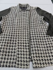 YONG KIM QUIRKY B&W HOUNDSTOOTH CHECK ASYMMETRIC ZIP LONG CARDIGAN JACKET UK 18