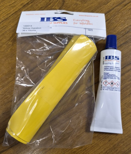 Yellow hypalon repair - yellow, glue