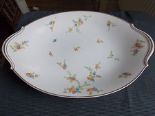 Limoges Porcelain Raynaud & Cie Oval Plate Handle Flower Decoration Gold Fillets