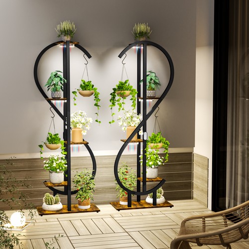 Tall metal plant shelf indoor - metal,