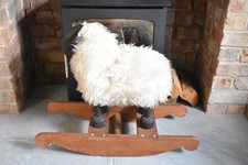 Vintage Rocking Sheep Rocking Horse Sheepskin Rustic Primitive Display