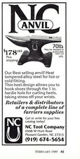 NC Tool Company Farriers Supply Anvils Pleasant Garden NC Vtg Magazine Print Ad
