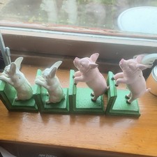 2 Pairs HomArt Cast Iron Pig And Rabbit Bookends. 