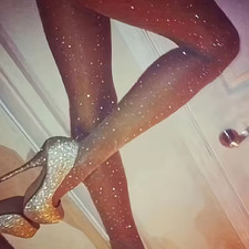 A Pair of Shiny Rhinestone-Embellished black Tights, High-Elastic Plus-Size