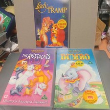 Bundle of 3 Walt Disney classics vhs video Dumbo Aristocats Lady&Tramp