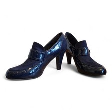 Ladies LOTUS Navy Blue Patent Shoes / Boots Size 6 Loafer Style With Heel