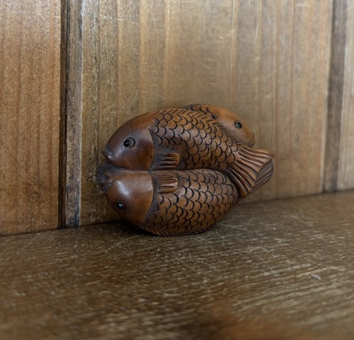 Vintage wooden carved fish - vintage,
