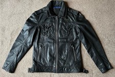 SUPERDRY RYAN BLACK LEATHER BIKER STYLE JACKET MENS SIZE L