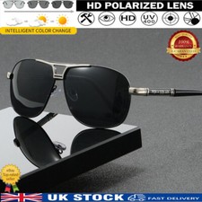 Men Photochromic Polarised sunglasses UV Sport Pilot Glasses Eyewear DAD Gift UK