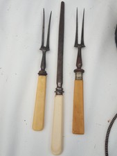 Vintage Meat Carving Fork With Safety Guard & Sharpening Steel -  Cream  Handles