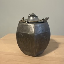 Antique Pewter Wine Warmer - Chinese Characters - Octagonal Design
