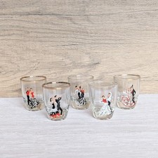 Vintage 1950s Shot Glasses Flamenco Dancers Set Of 5 Retro Cocktail Bar Decor 