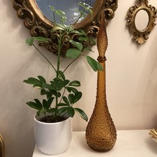 Vintage Amber Hobnail Glass Genie Bottle With Stopper 70s Retro