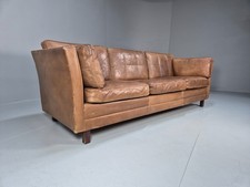 Mid Century 3 Seater Leather Sofa Danish Tan Leather  1970s Retro EB10102 M3SS
