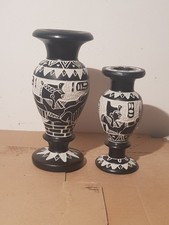 Rare Antique Ancient Egyptian 2 Bazalt Stone Vase God Isis Anubis Horus 2480 BC