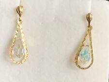 Vintage 9ct Gold Dangle Drop Aurora Borealis Crystal Earrings