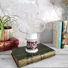 Vintage Colonial Glass & Porcelain Hurricane Lamp & Candle Holder 