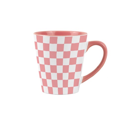 Pink chequered small latte mug - pink,