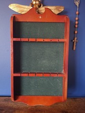 vintage mohogany Wooden Souvenir Spoon Display Rack Which Holds 12 Spoons felt 