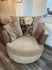 2-Seater Sofa and Swivel Armchair Jumbo Cord  Chair Is In Perfect Condition