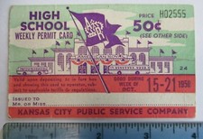 1950 Kansas City Public Service High School Week Permit Bus Pass American Royale