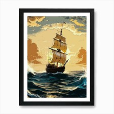 Ship On The Sea Art Print Framed Wall Art Poster Canvas Print Picture