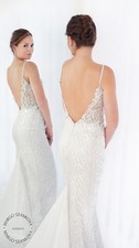Fully pearl beaded illusion wedding dress sparkly mermaid style UK8