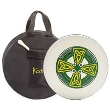 Bodhran 14" with Bag and Beater, Koda Irish Drum, CELTIC CROSS GREEN