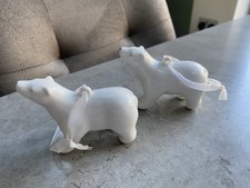 2 X Porcelain Ceramic White Polar Bear Christmas Tree Decorations