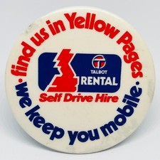 Talbot Rental Self Drive Hire UK Promo Vintage Lapel Pin Badge Car Yellow Pages