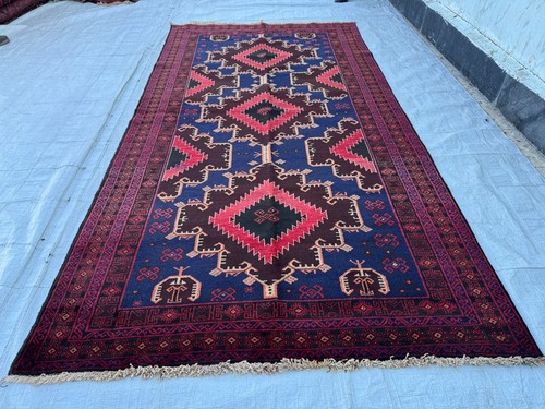 Blue afghan hand knotted - blue,