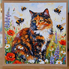 Cat Flower Blank Card Notelet