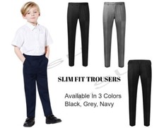 Boys Smart School Trousers Slim Fit Elasticated Waist for Age 2 to 16 Years
