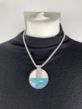 NWT M&S Silver Plated Costume Statement Necklace Turquoise Enamel Round Disc