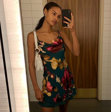 Rat and Boa Size S Anais Dress Floral 100% Silk Bias Slip Dress Green Mini