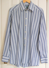 Eaton Long Sleeve Button Up Shirt  Blue/White Striped - Large