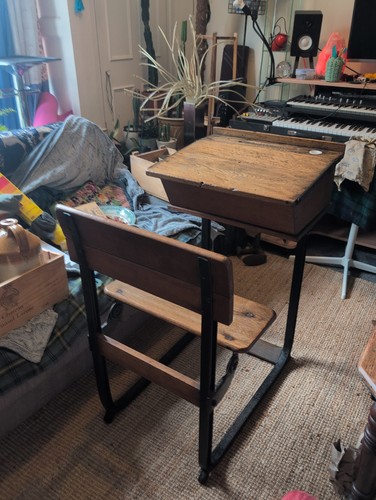 Vintage oak school desk lift - oak,