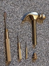 VINTAGE BRASS CLAW HAMMER WITH NESTING SCREWDRIVERS..GOOD CONDITION 