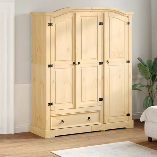 Wardrobe solid pine wood - pine, brown
