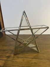 GLASS AND SILVER METAL STAR CANDLE HOLDER LANTERN ORNAMENT A4